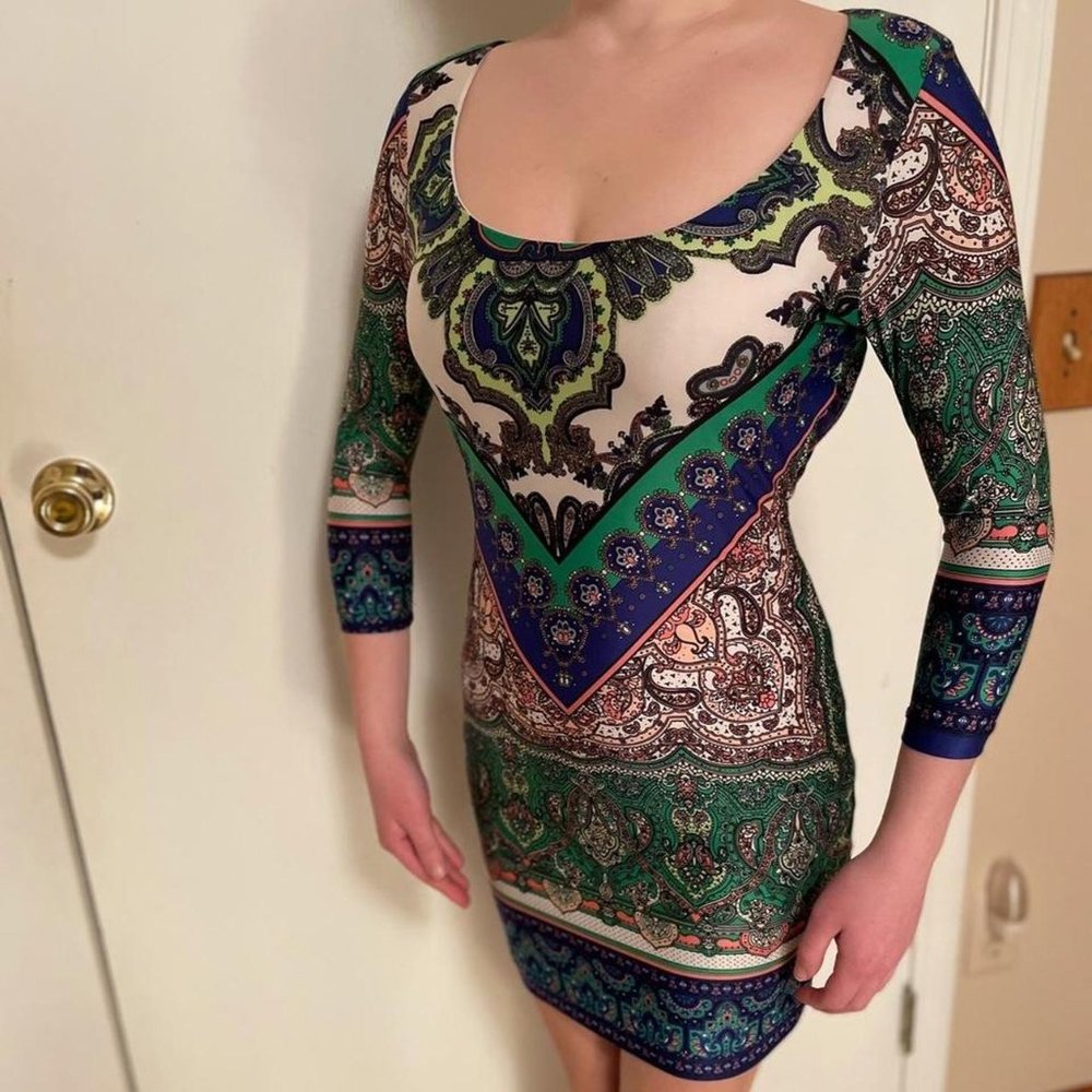 Paisley Bodycon Dress Vtg Y2K Arden B